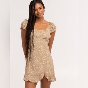 LOVE TREE Ditsy Emma Dress Mini Size S Color Tan Beige Cream